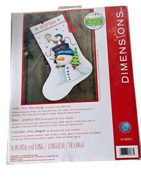 Dimensions Cross Stitch Kit - Snowman Joy Trio Stocking NEW 70-08937
